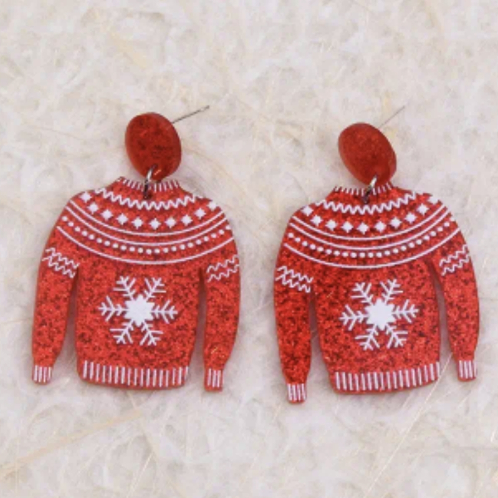 Christmas Sweater Christmas Earrings Red